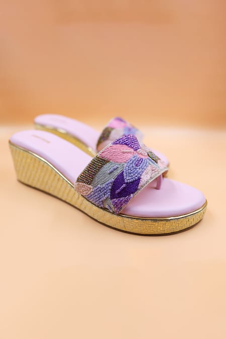 Foot Fuel_Multi Color Sequins, Beads, Zari Nova Embellished Wedges _Online_at_Aza_Fashions