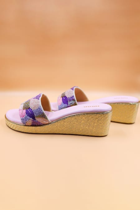Buy_Foot Fuel_Multi Color Sequins, Beads, Zari Nova Embellished Wedges _Online_at_Aza_Fashions