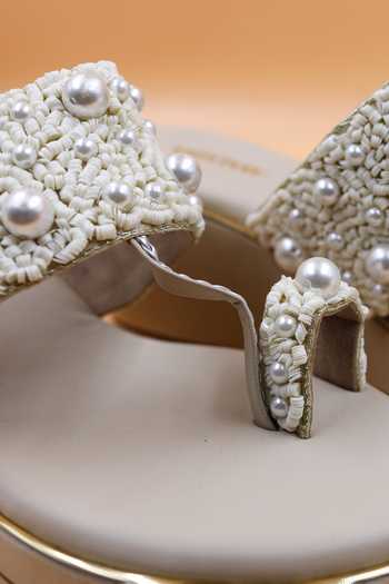 Buy Foot Fuel Beige Sequins, Beads, Zari Maya Embellished Kolhapuri Wedges Online at Aza Fashions Buy_Foot Fuel_Beige Sequins, Beads, Zari Maya Embellished Kolhapuri Wedges _Online_at_Aza_Fashions