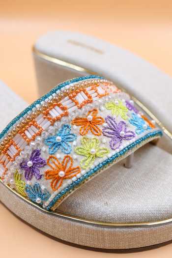 Foot Fuel Multi Color Cut Work, Beads, Zari Kinsley Embellished Wedges Online at Aza Fashions Foot Fuel_Multi Color Cut Work, Beads, Zari Kinsley Embellished Wedges _Online_at_Aza_Fashions