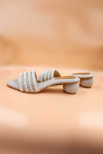 Shop Foot Fuel Gold Beads, Zari Alice Embellished Heels at Aza Fashions Shop_Foot Fuel_Gold Beads, Zari Alice Embellished Heels _at_Aza_Fashions