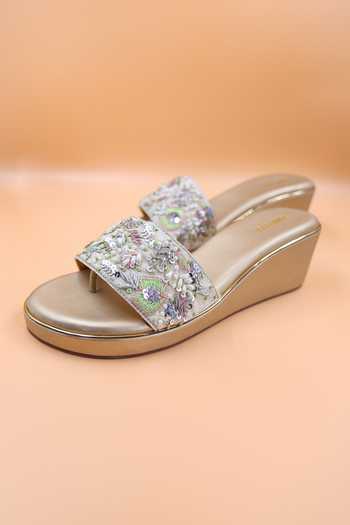 Foot Fuel Gold Sequins, Beads, Zari Madelyn Embellished Wedges Online at Aza Fashions Foot Fuel_Gold Sequins, Beads, Zari Madelyn Embellished Wedges _Online_at_Aza_Fashions