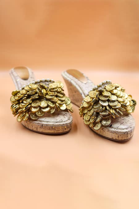 Foot Fuel Olivia Coin Embellished Wedges 