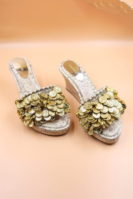 Foot Fuel Olivia Coin Embellished Wedges 