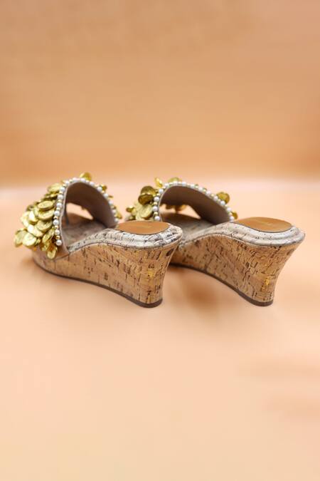 Foot Fuel Gold Sequins Olivia Coin Embellished Wedges Online at Aza Fashions Foot Fuel_Gold Sequins Olivia Coin Embellished Wedges _Online_at_Aza_Fashions