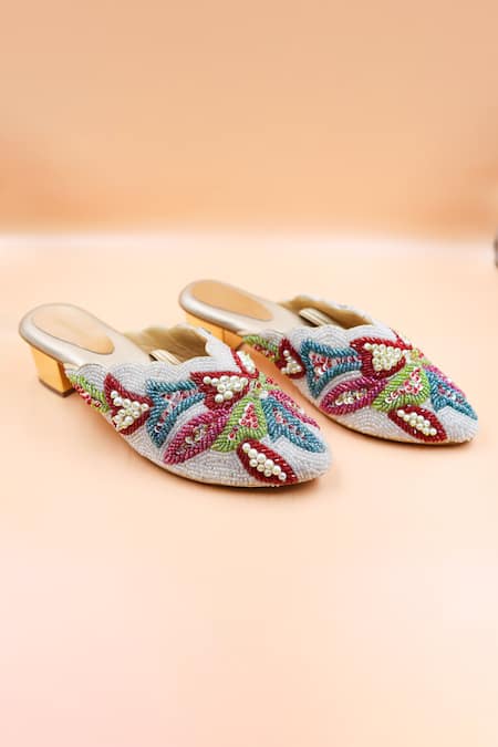 Foot Fuel Isabella Bead Pearl Embellished Mules 