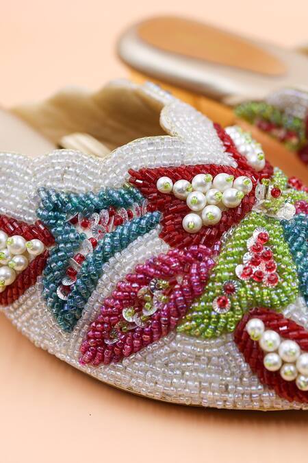 Foot Fuel_Multi Color Beads, Pearls Isabella Embellished Mules _Online_at_Aza_Fashions