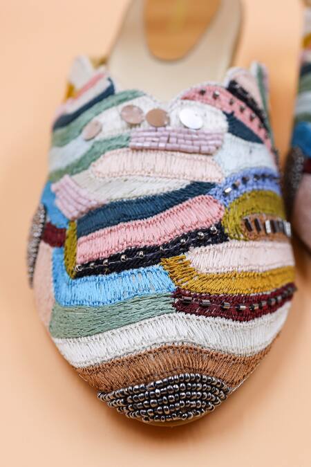 Buy_Foot Fuel_Multi Color Embellished Charlotte Thread Embroidered Mules _Online_at_Aza_Fashions