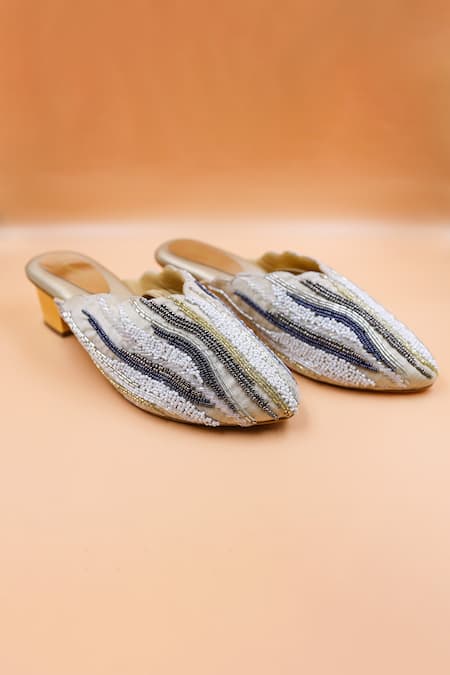 Foot Fuel Amelia Bead Wave Embellished Mules 