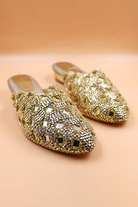 Foot Fuel Evelyn Mirror Bead Embellished Mules 