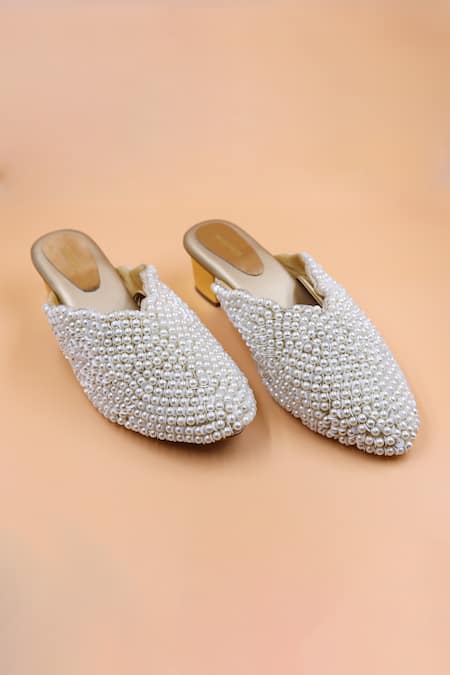 Foot Fuel Gold Embellished Emily Pearl Mules