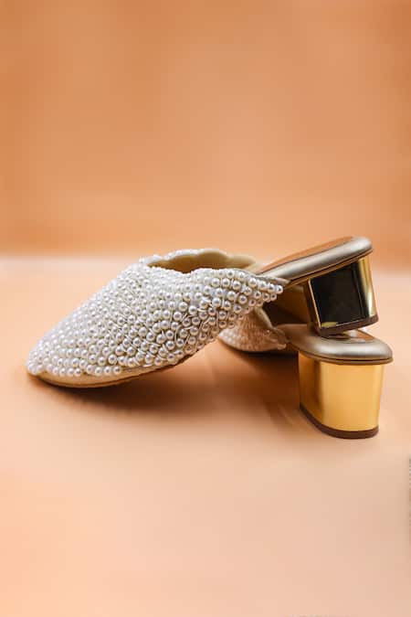 Buy Foot Fuel Gold Pearls Emily Embellished Mules Online at Aza Fashions Buy_Foot Fuel_Gold Pearls Emily Embellished Mules _Online_at_Aza_Fashions