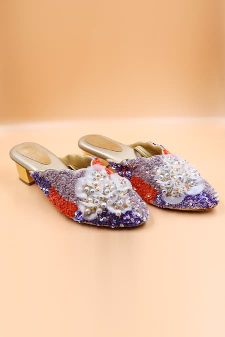 Foot Fuel Ella Applique Sequin Embellished Mules 