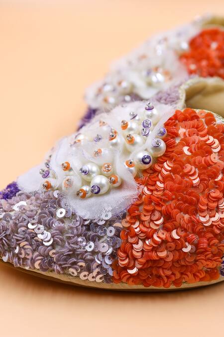 Foot Fuel_Multi Color Applique, Sequins Ella Embellished Mules _Online_at_Aza_Fashions