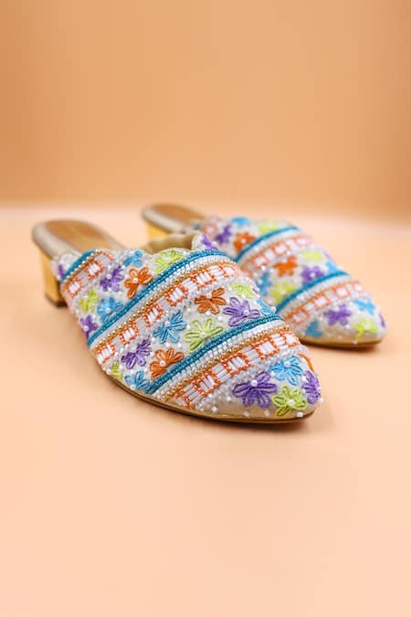 Foot Fuel Avery Floral Embroidered Mules 
