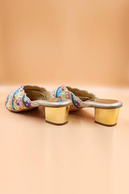 Buy_Foot Fuel_Multi Color Embroidery, Beads Avery Floral Mules _Online_at_Aza_Fashions