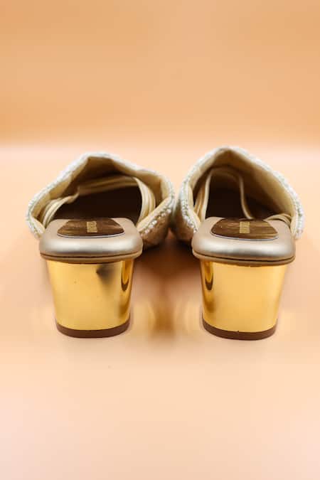 Foot Fuel_Gold Beads Camila Web Embellished Mules _Online_at_Aza_Fashions