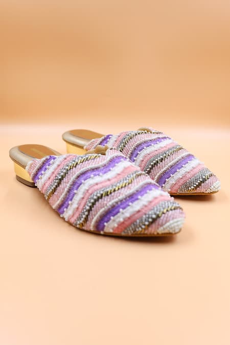 Foot Fuel Multi Color Embellished Aria Beaded Stripe Mules 