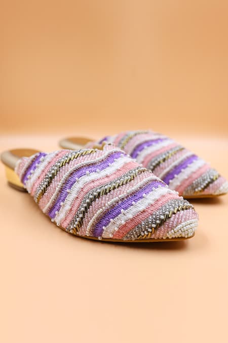 Foot Fuel Aria Beaded Stripe Embellished Mules 