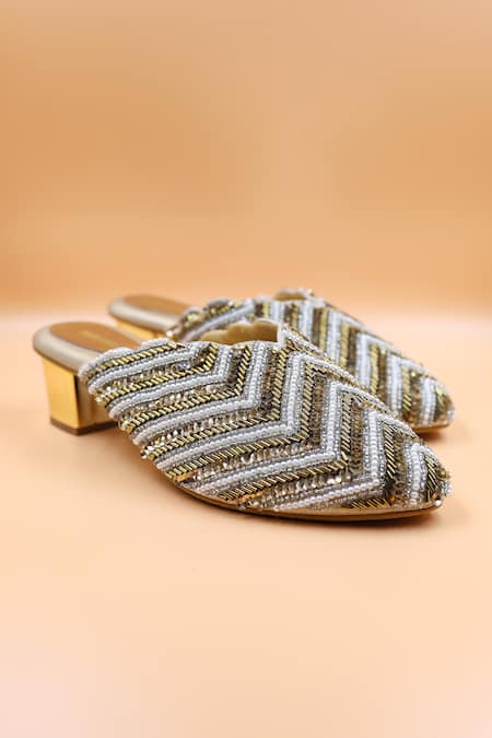 Foot Fuel Scarlett Chevron Bead Embellished Mules 