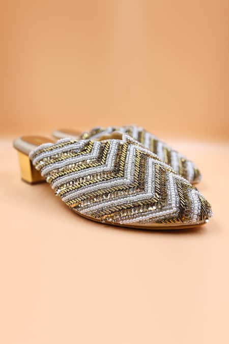 Foot Fuel Scarlett Chevron Bead Embellished Mules 