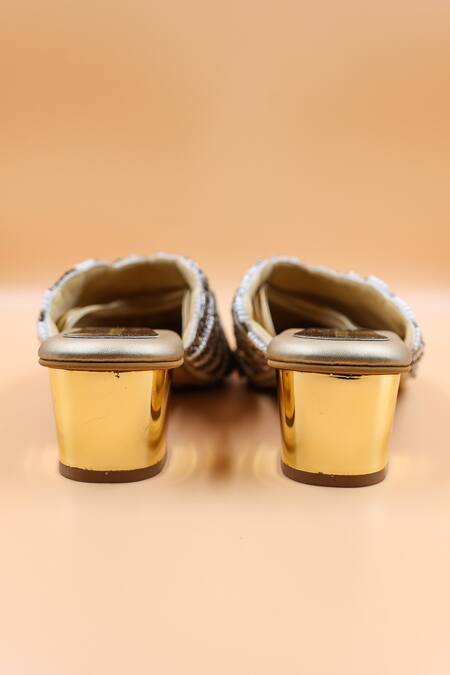 Foot Fuel Gold Beads Scarlett Chevron Embellished Mules Online at Aza Fashions Foot Fuel_Gold Beads Scarlett Chevron Embellished Mules _Online_at_Aza_Fashions