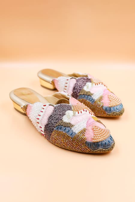 Foot Fuel Multi Color Embellished Madison Mosaic Bead Mules