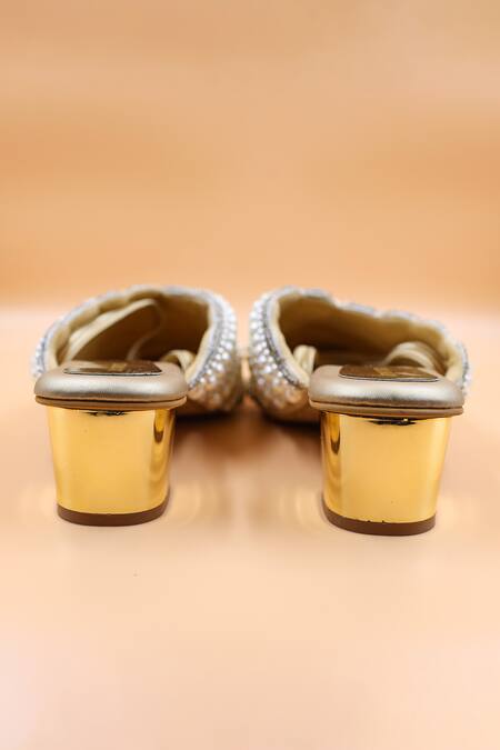 Foot Fuel Gold Beads, Pearls Luna Chevron Embellished Mules Online at Aza Fashions Foot Fuel_Gold Beads, Pearls Luna Chevron Embellished Mules _Online_at_Aza_Fashions