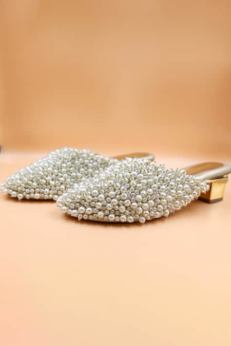 Foot Fuel Grace Pearl Cluster Embellished Mules 