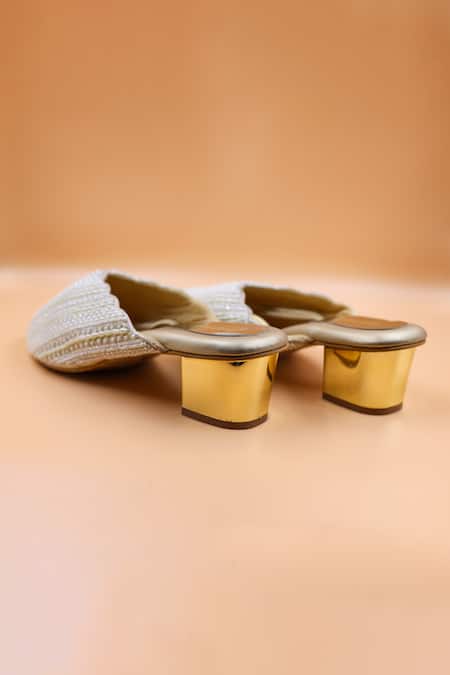 Foot Fuel White Beads Chloe Pearl Stripe Embellished Mules Online at Aza Fashions Foot Fuel_White Beads Chloe Pearl Stripe Embellished Mules _Online_at_Aza_Fashions