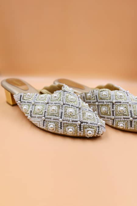 Foot Fuel Riley Zardozi Embroidered Mules 