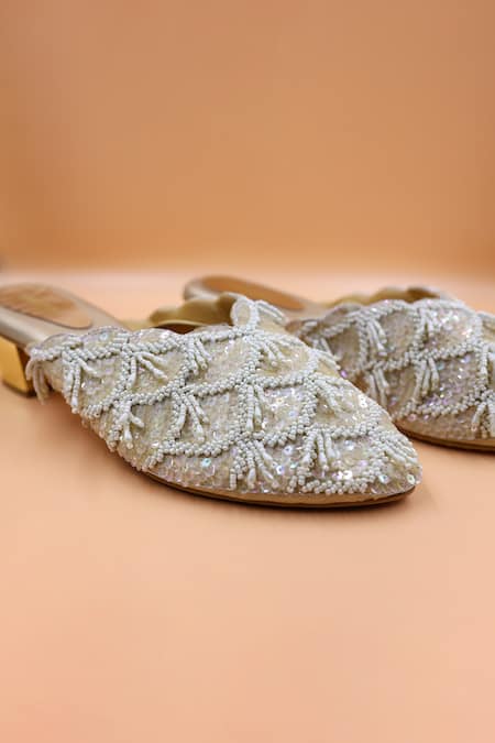 Foot Fuel Zoey Bead Scallop Embellished Mules 
