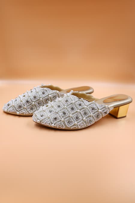 Foot Fuel Nora Checkered Pearl Embellished Mules 