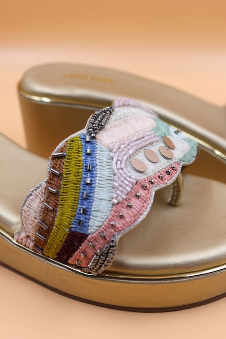 Foot Fuel_Gold Cut Work, Beads, Embroidery Isaiah Thread Wedges _Online_at_Aza_Fashions