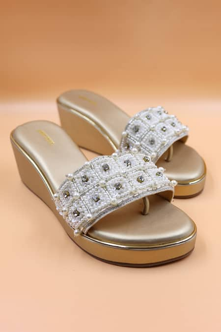 Foot Fuel Gold Bead Witch Embellished Wedges 