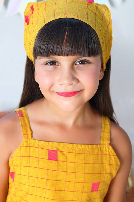 Buy_JILMIL DREAMWEAR_Yellow Cotton Checkered Print Top And Shorts Set _Online_at_Aza_Fashions