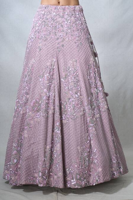 Panihari Purple Organza Pearls, Sequins, Beads Floral Embroidered Lehenga And Blouse Set Online at Aza Fashions Panihari_Purple Organza Pearls, Sequins, Beads Floral Embroidered Lehenga And Blouse Set _Online_at_Aza_Fashions
