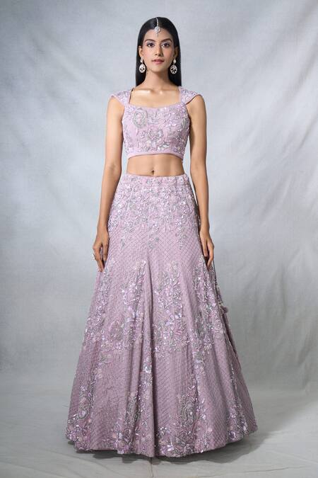 Buy Panihari Purple Organza Pearls, Sequins, Beads Floral Embroidered Lehenga And Blouse Set Online at Aza Fashions Buy_Panihari_Purple Organza Pearls, Sequins, Beads Floral Embroidered Lehenga And Blouse Set _Online_at_Aza_Fashions