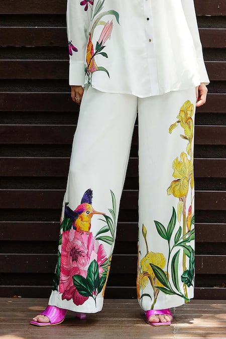 Shop_Nautanky_White Crepe Embroidery Collared Blossom Placement Print Shirt With Pant _Online_at_Aza_Fashions