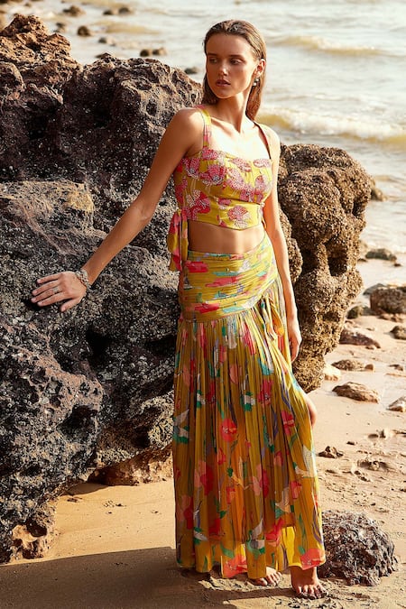 Nautanky Botanic Print Monokini With Cape 