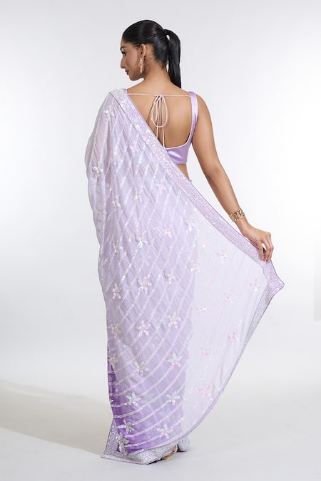 Meenagurnam Sequin Bloom Embellished Ombre Saree With Blouse 