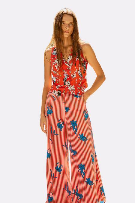 Nautanky Red Crepe Embroidery V-neck Paradise Printed Waistcoat With Pant Online at Aza Fashions Nautanky_Red Crepe Embroidery V-neck Paradise Printed Waistcoat With Pant _Online_at_Aza_Fashions