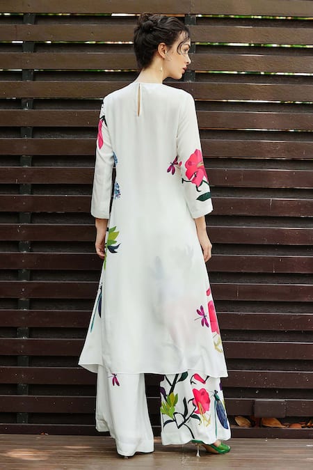 Nautanky Plum Printed Kurta With Straight Pant 