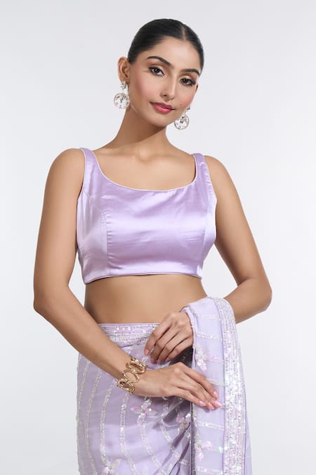 Meenagurnam_Grey Georgette, Satin Sequins Round Bloom Embellished Ombre Saree With Blouse _at_Aza_Fashions