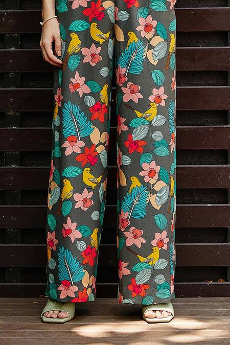 Shop_Nautanky_Grey Crepe Sequins Sweetheart Neck Exotic Print Corset And Pant Co-ord Set _Online_at_Aza_Fashions