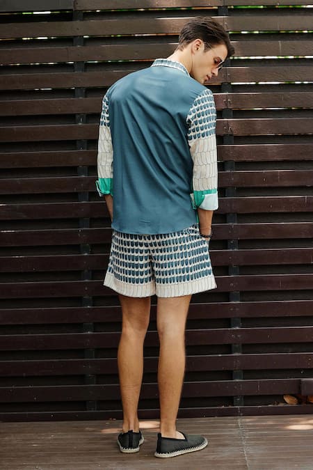 Shop_Nautanky_Multi Color Polyester, Faux Leather Tropicana Printed Shirt With Shorts _at_Aza_Fashions