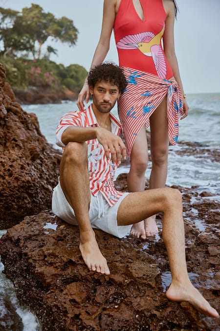 Nautanky_White Polyester Paradise Printed Shirt With Shorts _at_Aza_Fashions