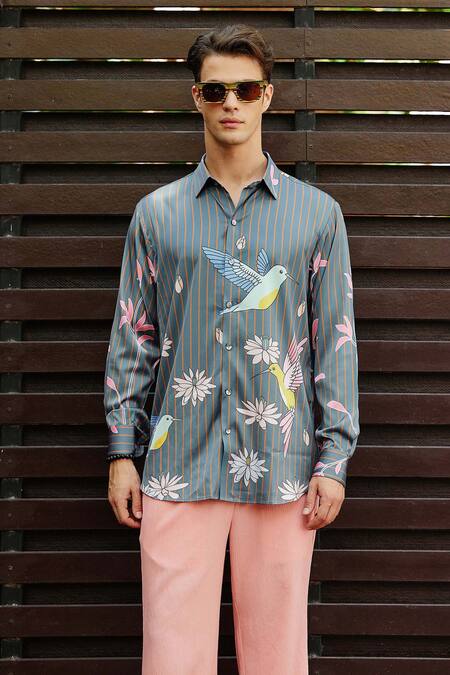 Shop Nautanky Grey Cotton Exotic Charm Printed Shirt With Pant Online at Aza Fashions Shop_Nautanky_Grey Cotton Exotic Charm Printed Shirt With Pant _Online_at_Aza_Fashions