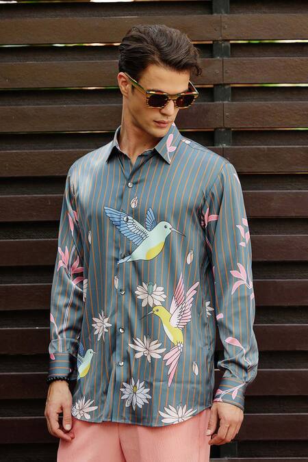 Nautanky Grey Cotton Exotic Charm Printed Shirt With Pant at Aza Fashions Nautanky_Grey Cotton Exotic Charm Printed Shirt With Pant _at_Aza_Fashions