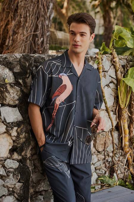 Shop Nautanky Grey Cotton Ebony Printed Shirt With Pant Online at Aza Fashions Shop_Nautanky_Grey Cotton Ebony Printed Shirt With Pant _Online_at_Aza_Fashions